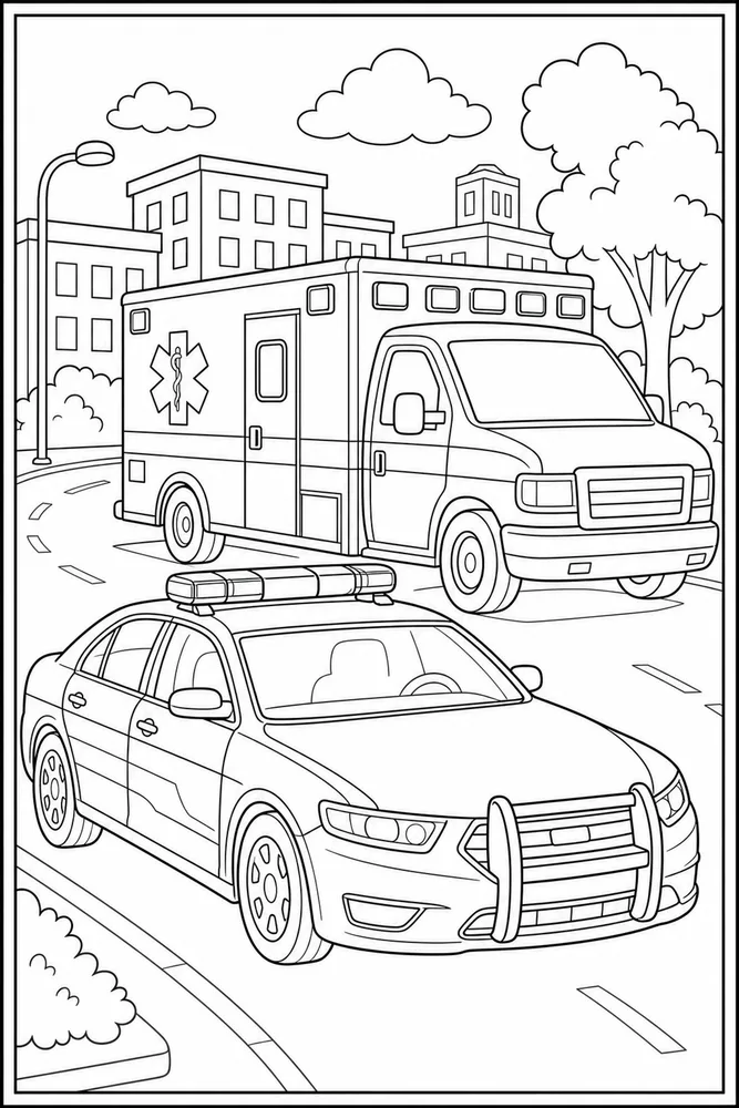 Emergency Car Ambulance And Police Car coloring page