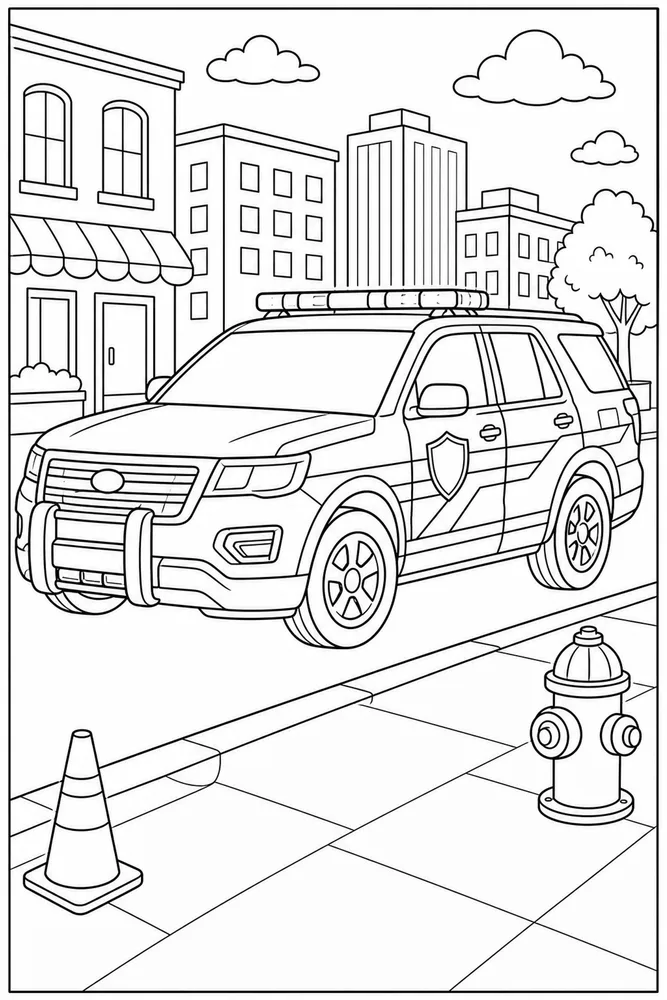 Emergency Car City Curb coloring page