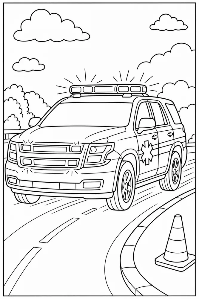 Emergency Car Emergency Lights coloring page