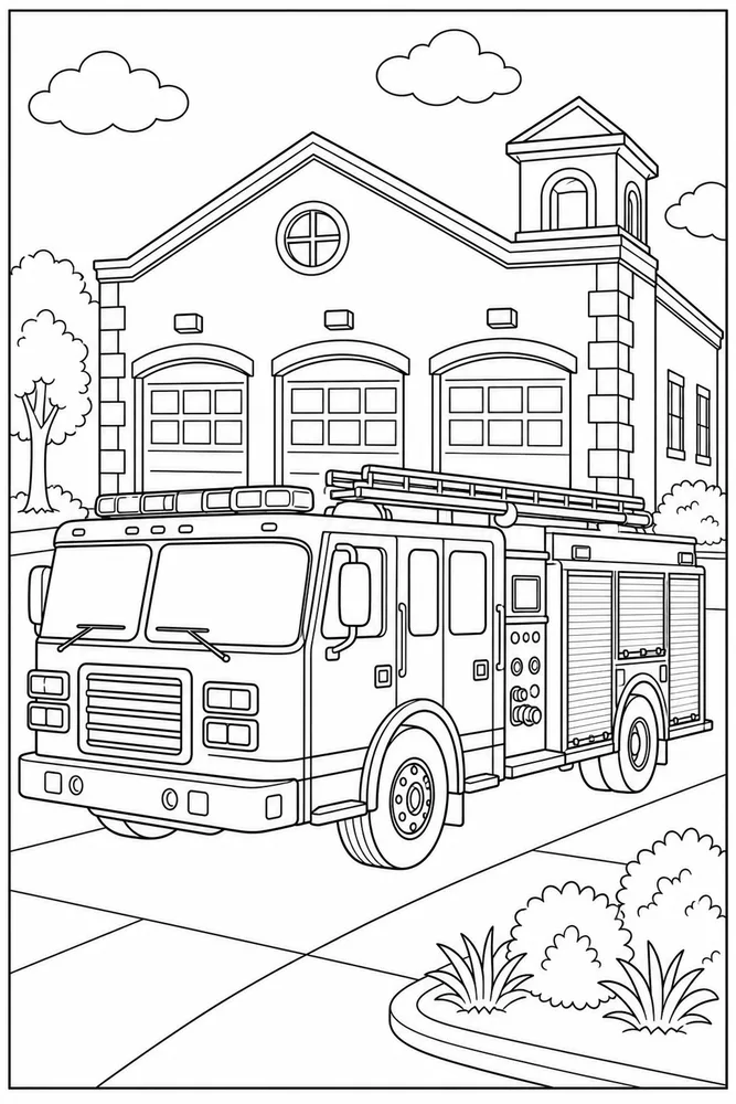 Emergency Car Fire Station Without Text coloring page