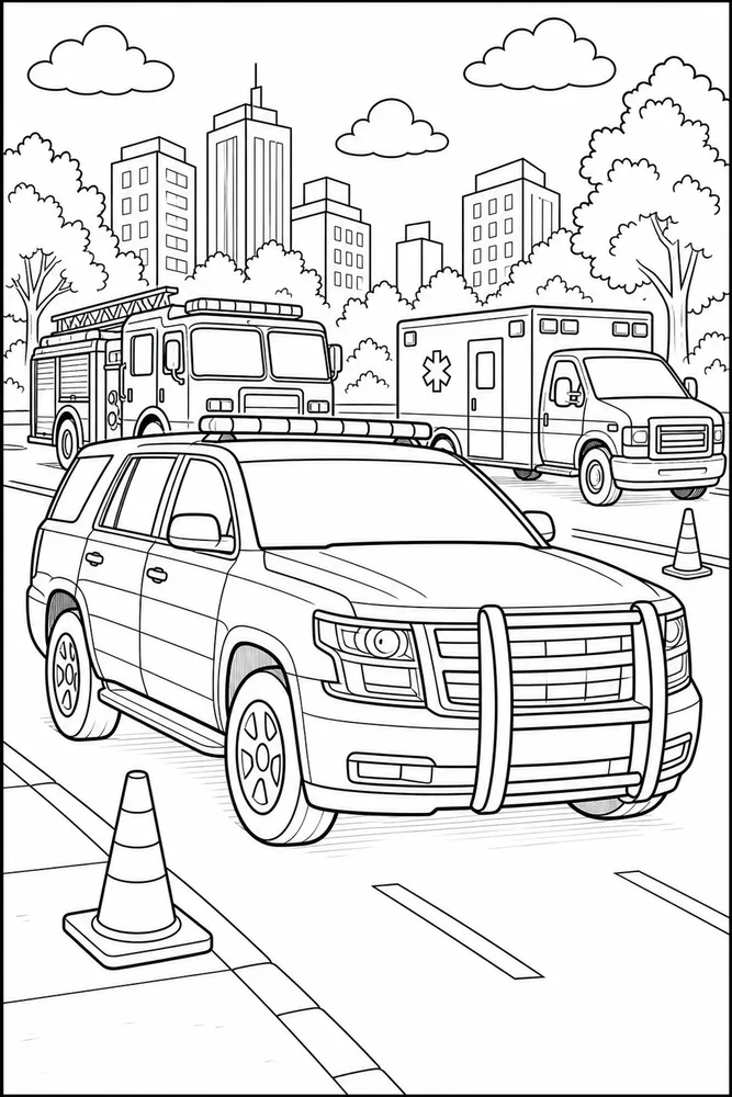 Emergency Car First Responder Vehicles coloring page