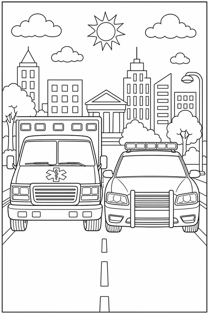 Emergency Car Front View Pair coloring page