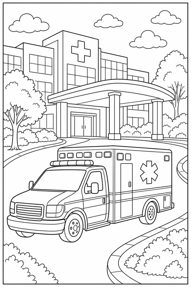 Emergency Car Hospital Driveway Without Text coloring page