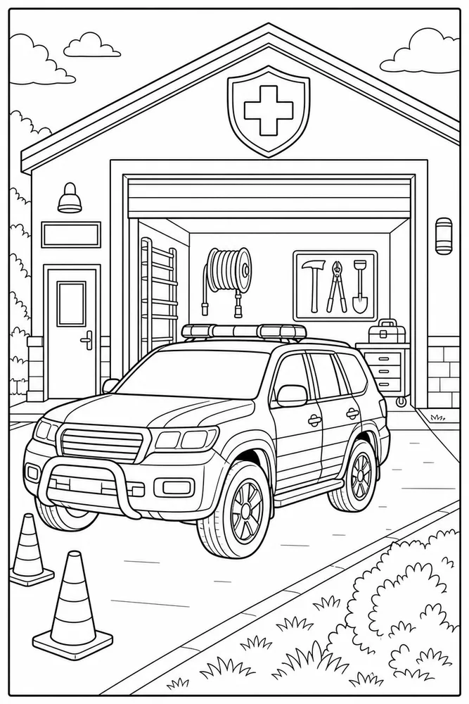 Emergency Car Rescue Garage coloring page