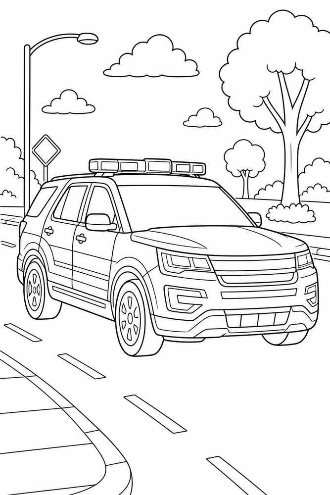 Emergency Car Safe Road Scene coloring page