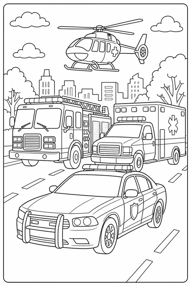 Emergency Car Simple Emergency Lineup coloring page