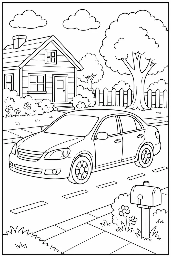 Kids Car Easy Neighborhood coloring page