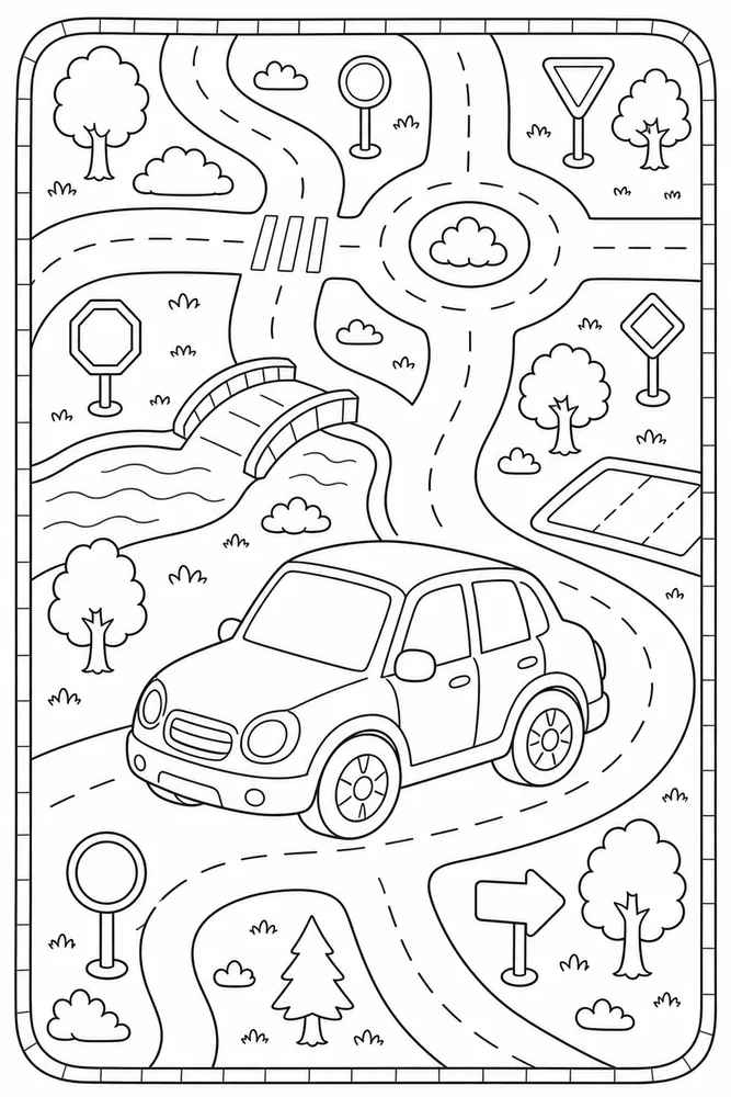 Kids Car Play Mat Road coloring page