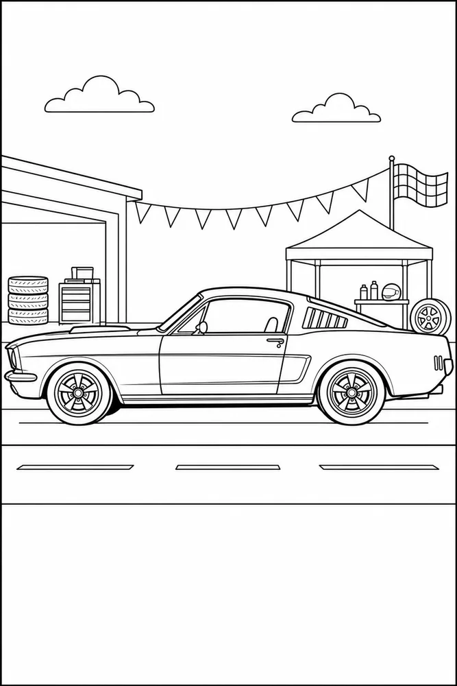 Mustang Car Coloring Pages preview: Mustang Car Classic Mustang Side Profile printable coloring page