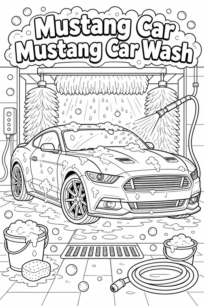 Mustang Car Mustang Car Wash printable coloring page