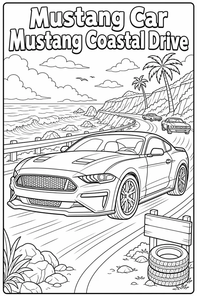 Mustang Car Mustang Coastal Drive printable coloring page