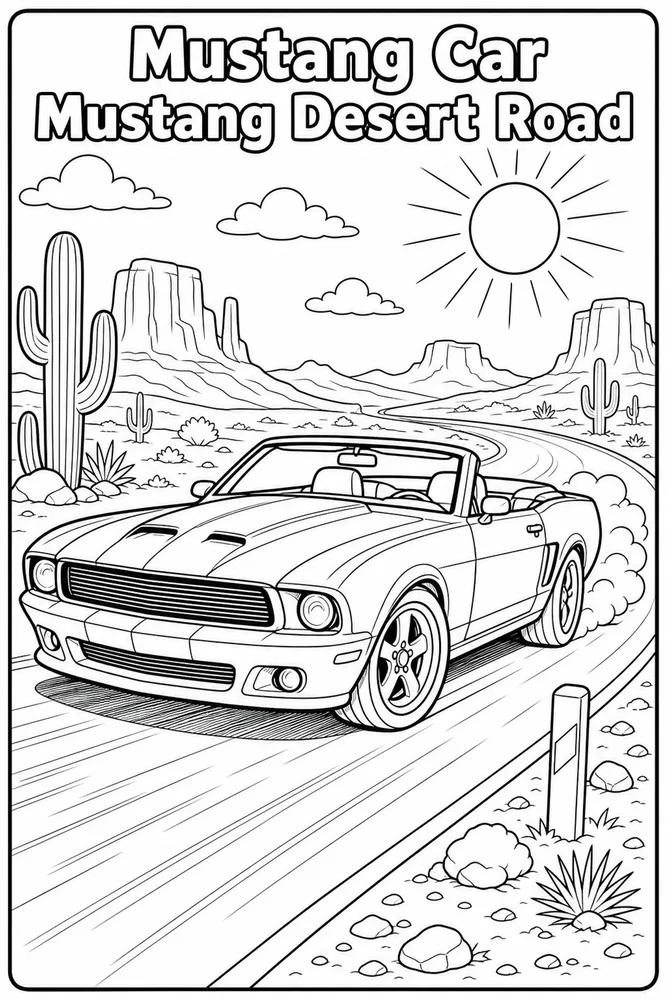 Mustang Car Mustang Desert Road printable coloring page