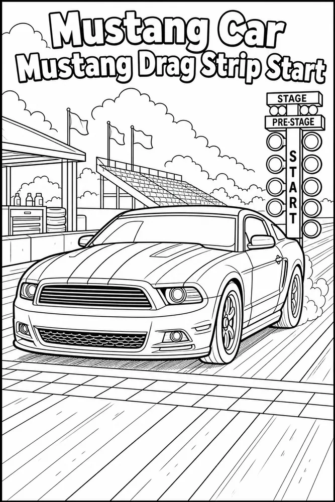 Mustang Car Mustang Drag Strip Start printable coloring page
