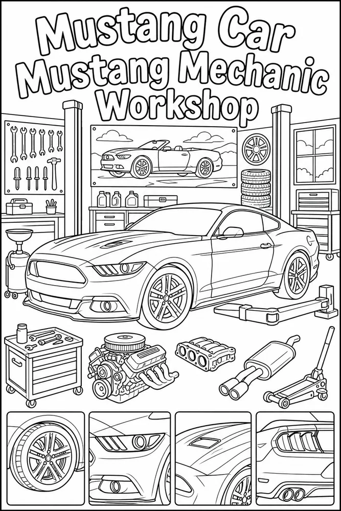 Mustang Car Mustang Mechanic Workshop printable coloring page