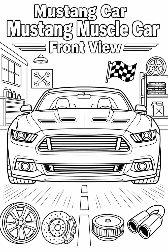 Mustang Car Mustang Muscle Car Front View printable coloring page