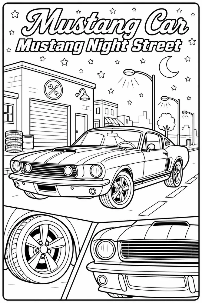 Mustang Car Mustang Night Street printable coloring page