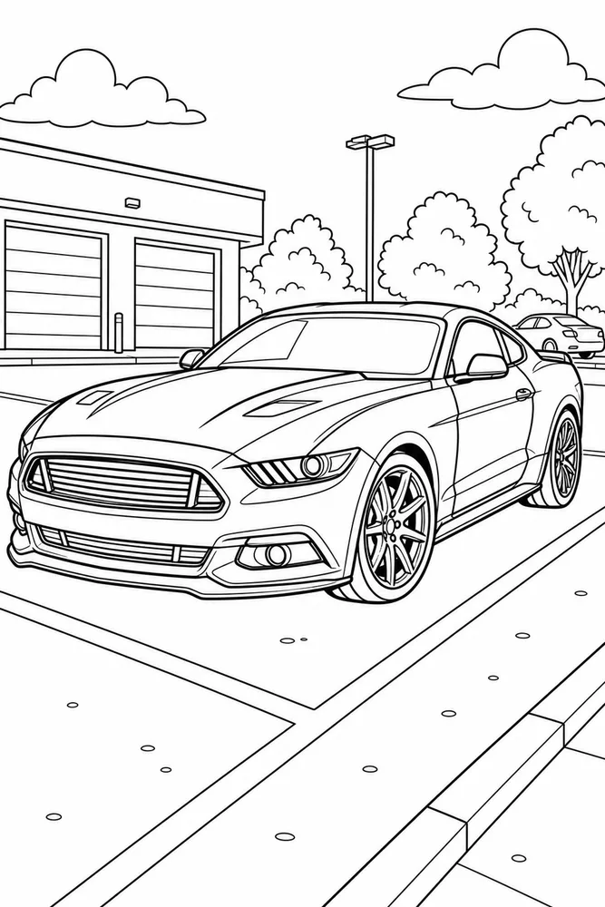 Mustang Car Mustang Parking Lot Angle printable coloring page