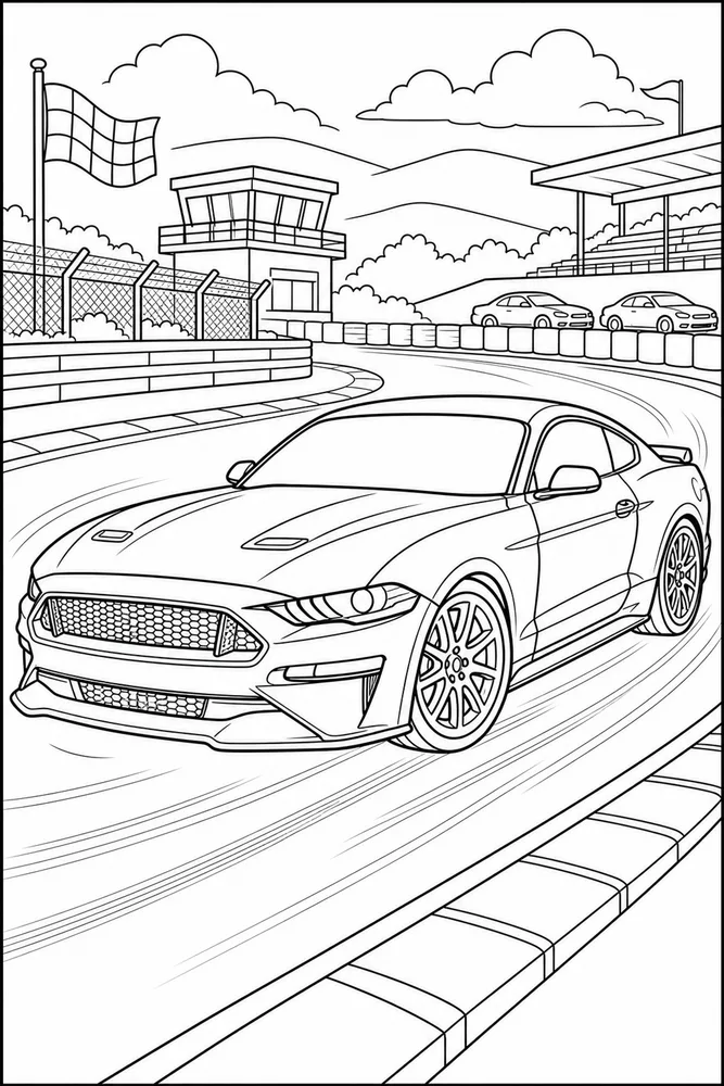 Mustang Car Mustang Race Track Turn printable coloring page