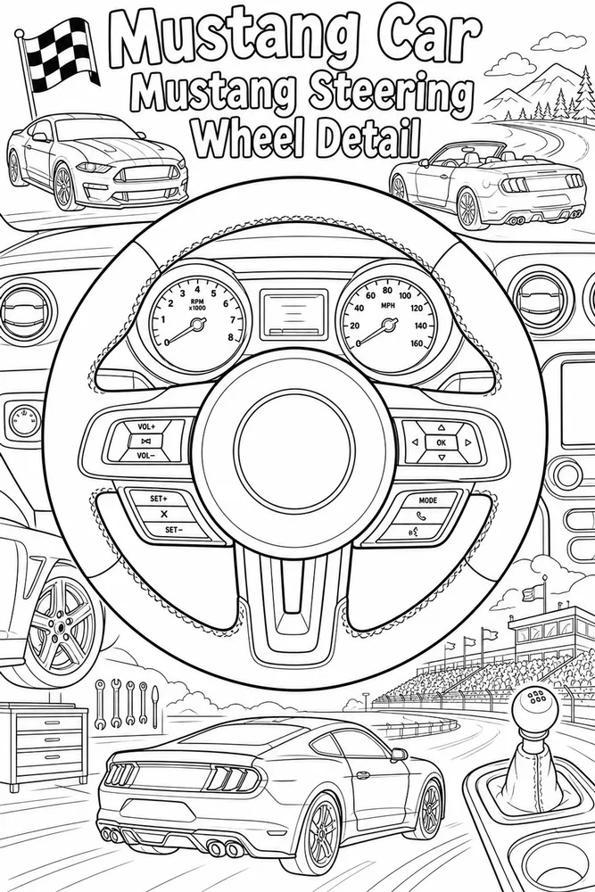 Mustang Car Mustang Steering Wheel Detail printable coloring page