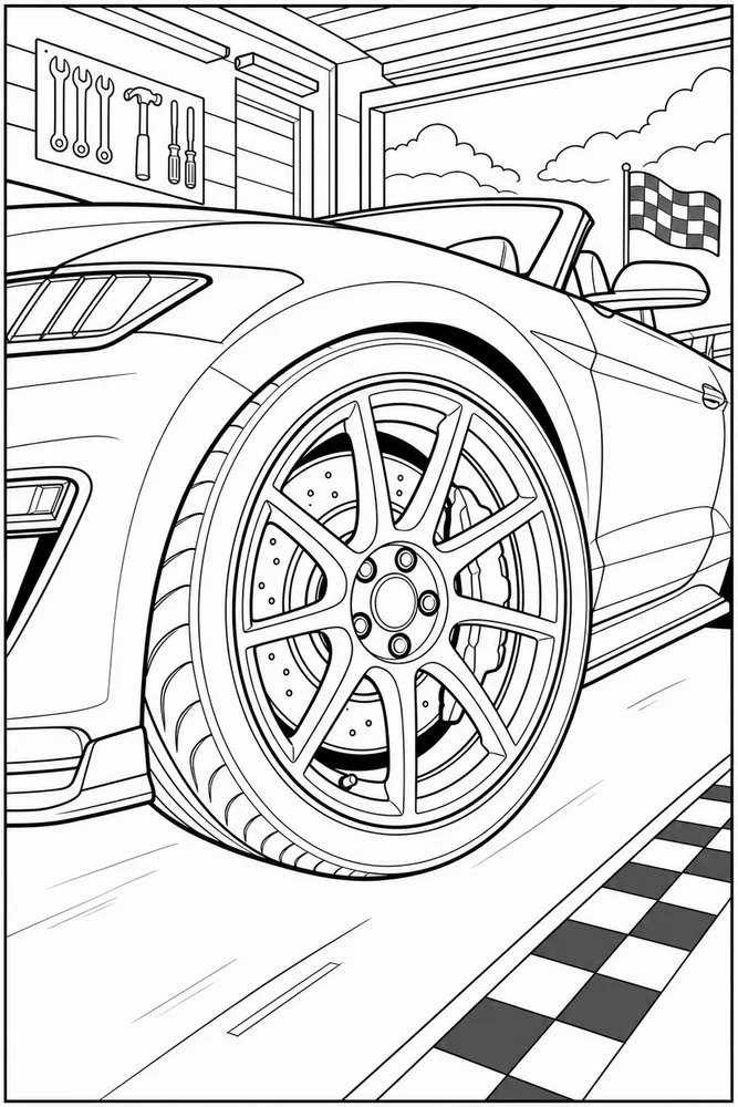 Mustang Car Mustang Wheel Close Up printable coloring page