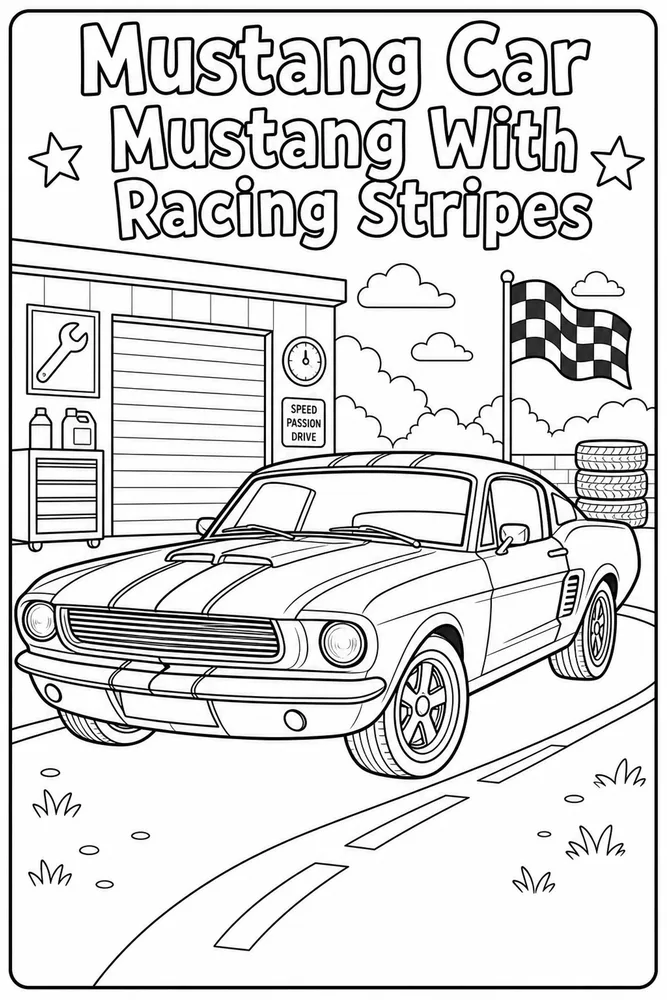 Mustang Car Mustang With Racing Stripes printable coloring page