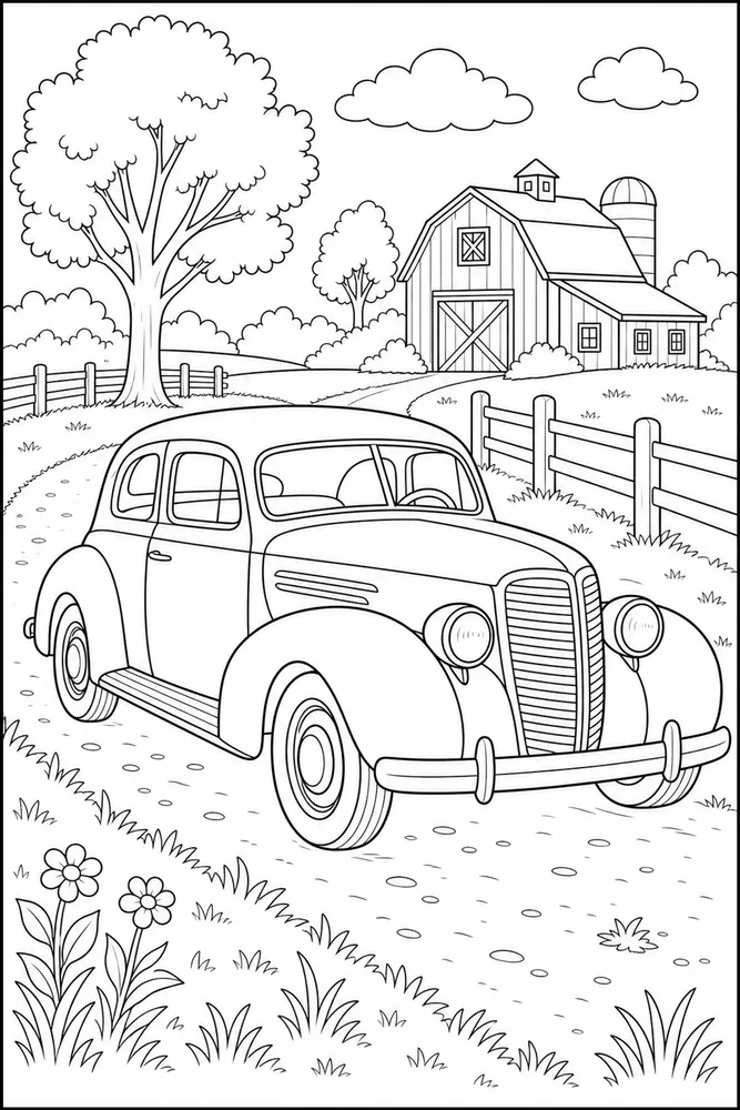 Old Car Country Driveway coloring page