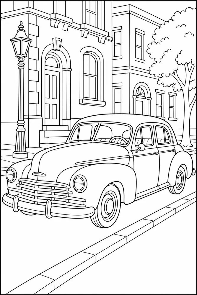 Old Car Old City Curb coloring page