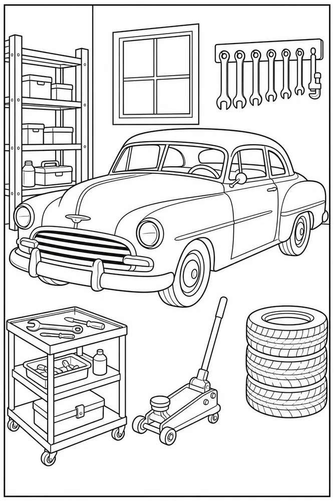 Old Car Repair Garage coloring page