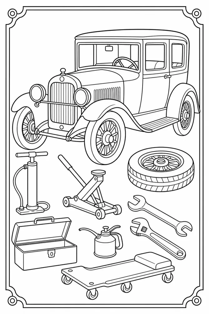 Old Car Vintage Tools coloring page
