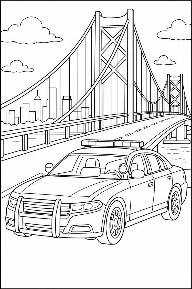 Police Car Bridge Patrol coloring page
