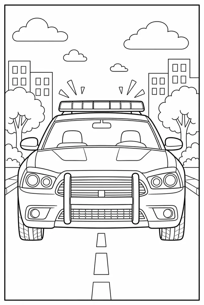 Police Car Front View Lights coloring page