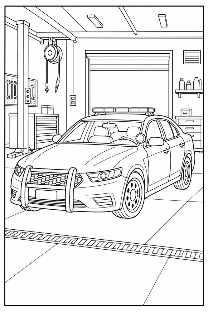 Police Car Garage Bay coloring page