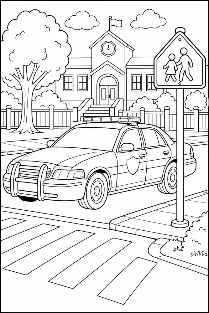 Police Car School Crossing coloring page