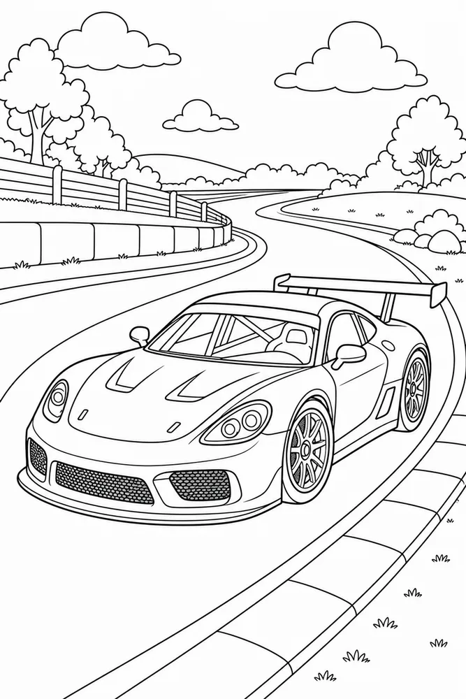 Race Car Curving Track coloring page