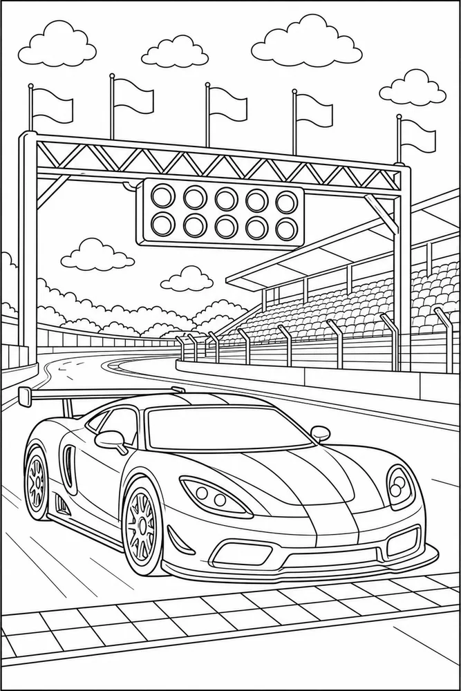 Race Car Starting Line coloring page