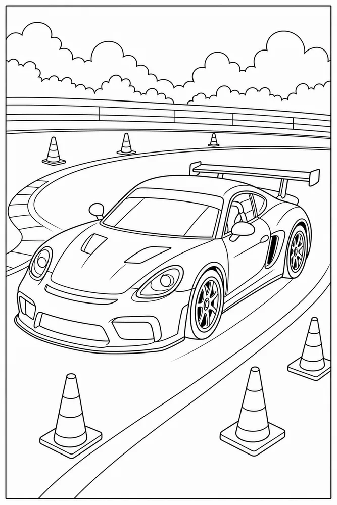 Race Car Track Cones printable coloring page preview with clean line art.
