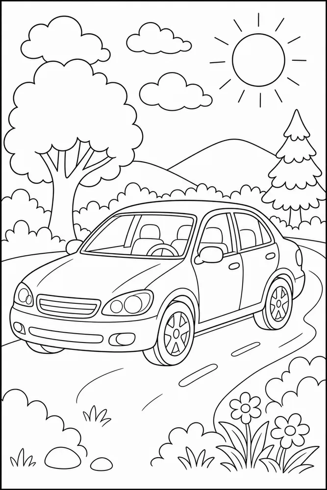 Simple Car Basic Shape Path coloring page