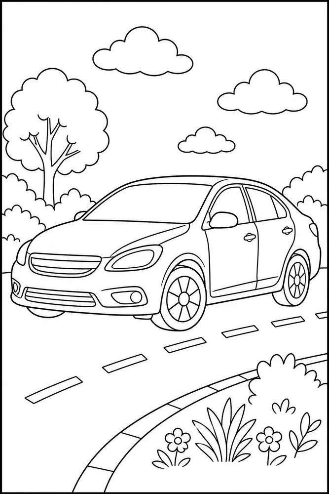 Simple Car Minimal Scene coloring page