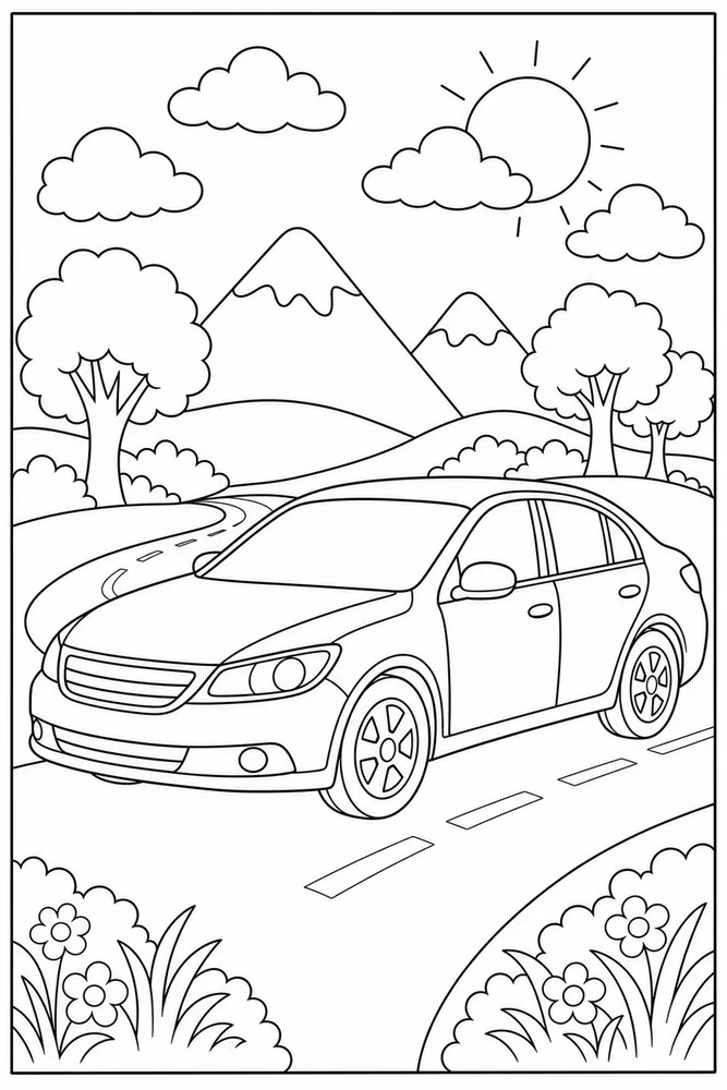 Simple Car Open Page printable coloring page preview with clean line art.