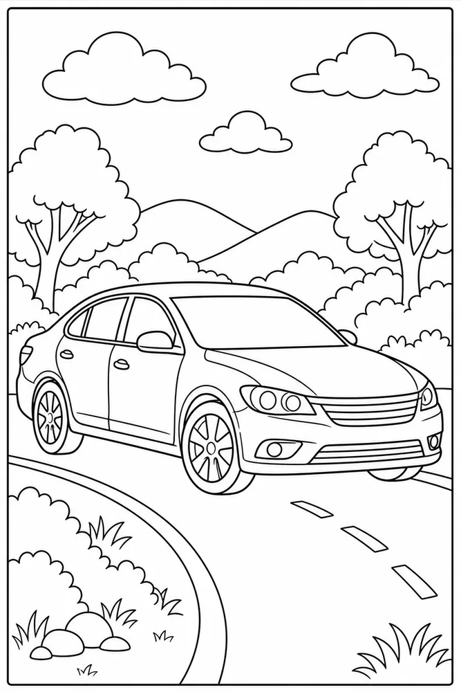 Simple Car Single Large Outline coloring page