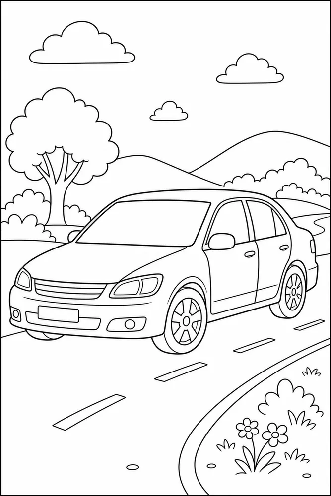 Simple Car Wide Spacing coloring page