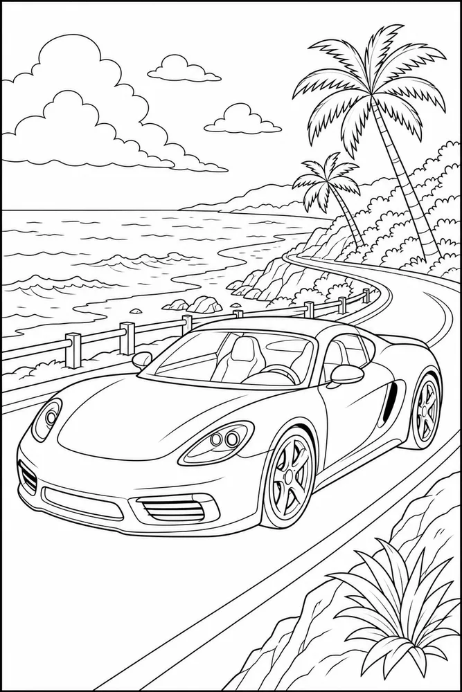 Sports Car Coastal Road coloring page