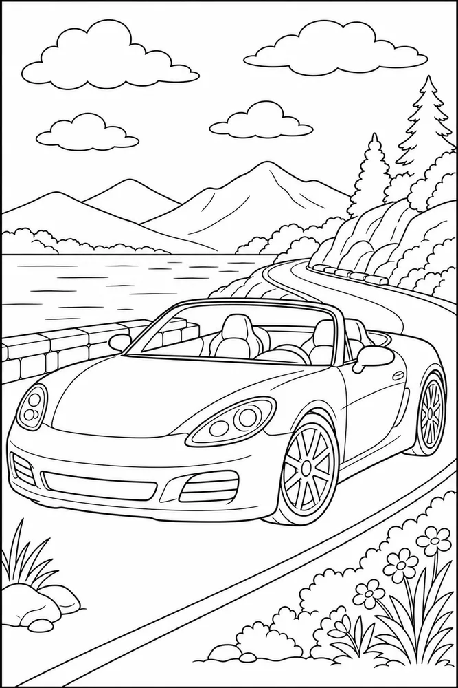 Sports Car Convertible Road coloring page