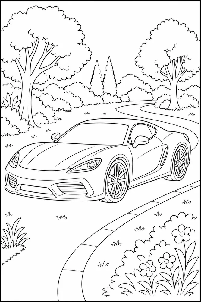Sports Car Curved Driveway coloring page