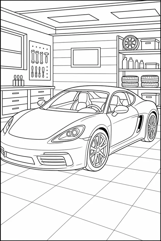 Sports Car Garage Display coloring page
