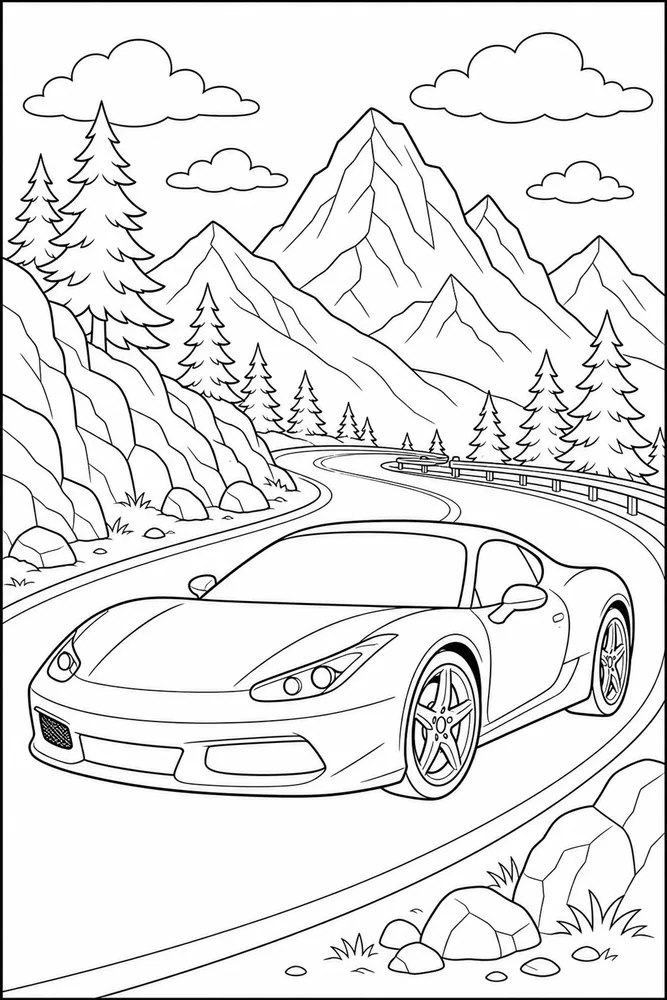 Sports Car Mountain Road coloring page