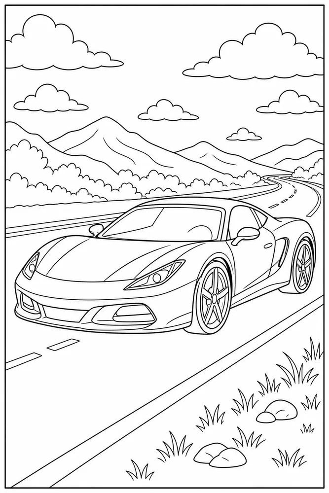 Sports Car Open Highway coloring page
