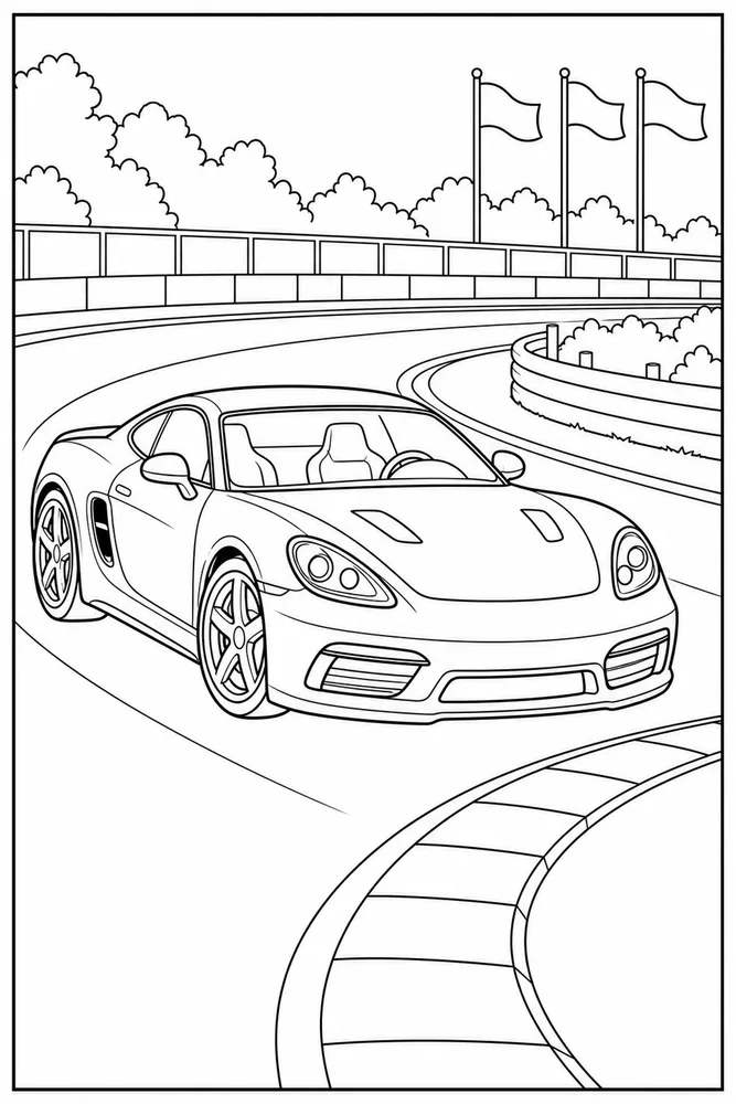 Sports Car Race Track Turn coloring page