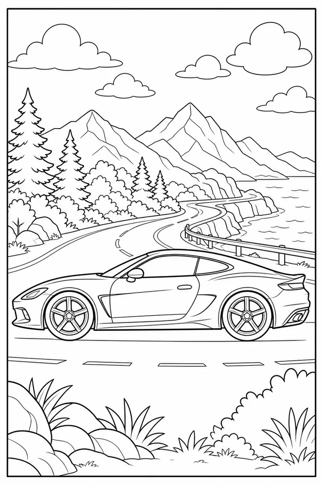 Sports Car Sleek Side View coloring page