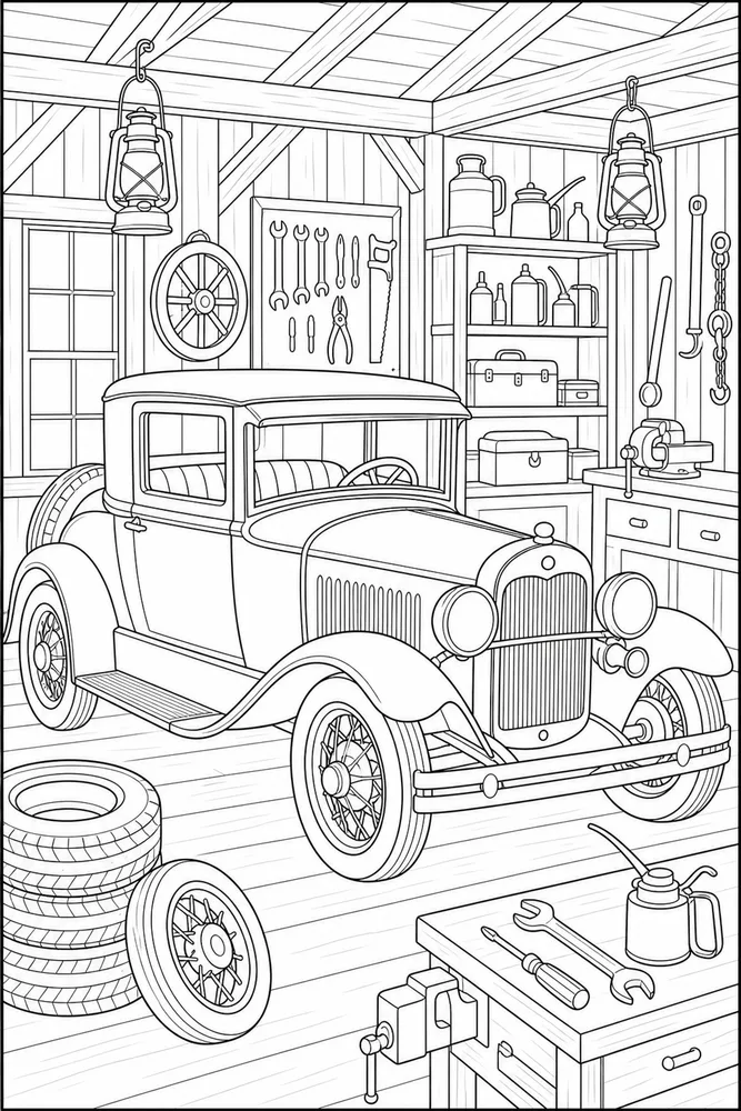 Vintage Car Antique Garage coloring page